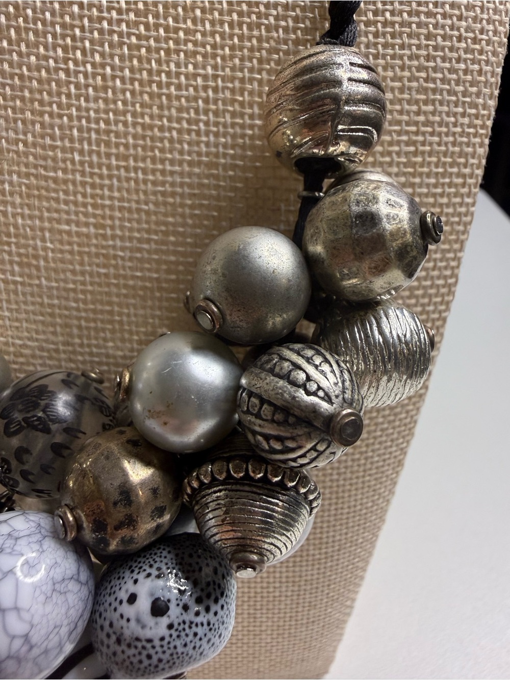 Chico's Black and Silver Cluster Bead Necklace - Picture 2 of 8